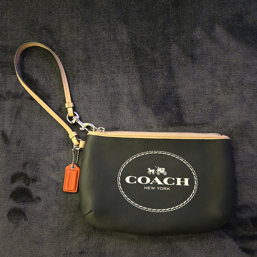 Coach Black Wristlet with Tan Strap